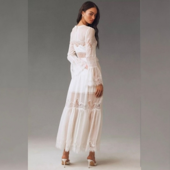 LoveShackFancy Rosney Sheer Ivory Lace Long Sleeve Dress - Picture 2 of 8